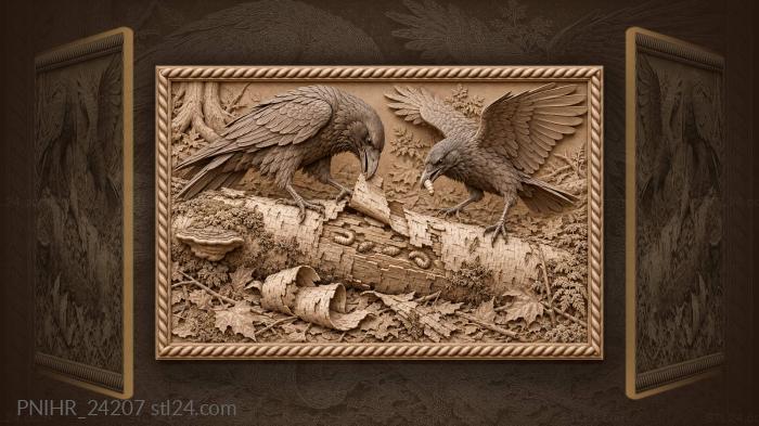 Raven uncovering birch bark feast 3d STL model