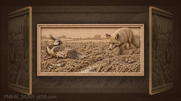 Fox and lapwing near hidden eggs 3d STL model