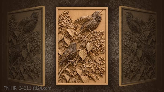 Starling sings atop a lilac bush 3d STL model