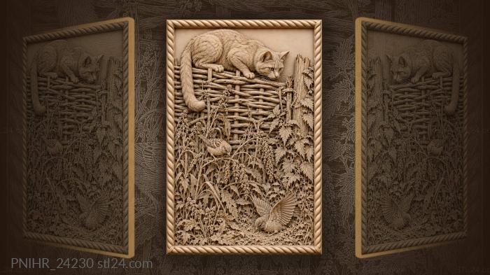 Fence carries a cat stalking sparrows 3d STL model