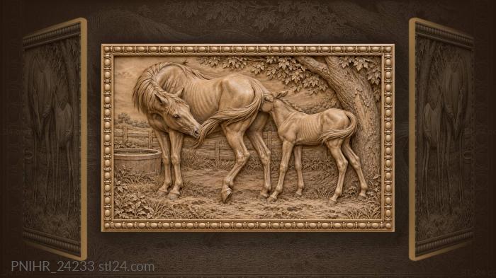 Mare flicks flies away from her foal 3d STL model