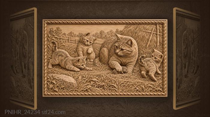 Cat pins a vole for kittens 3d STL model
