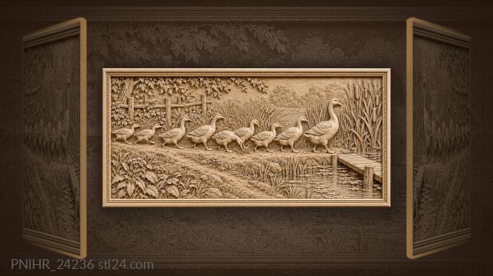Leading goose marches the flock toward reeds 3d STL model