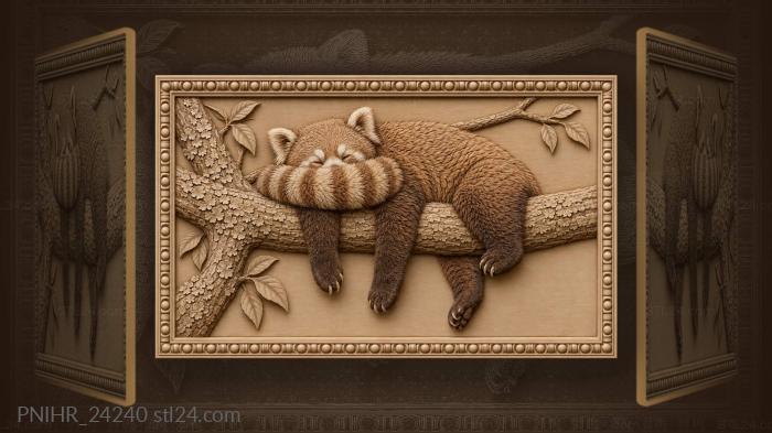 Red panda dozes across a branch 3d STL model