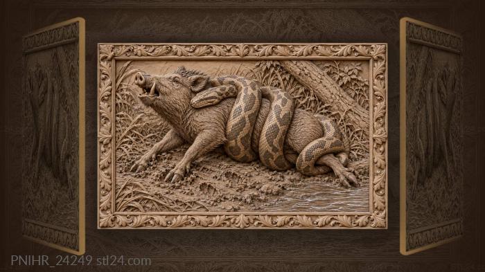 Python coils around a young boar 3d STL model