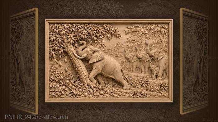 Bull elephant showers waiting herd with fruit 3d STL model
