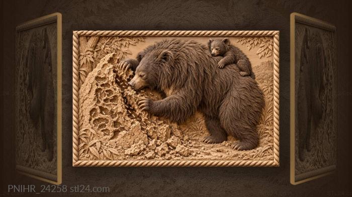 Bear tearing open a termite mound 3d STL model