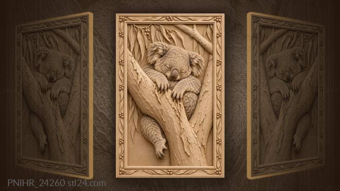 Sleeping koala in eucalyptus branches 3d STL model