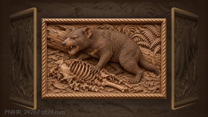 Tasmanian devil snarls above stripped ribs 3d STL model