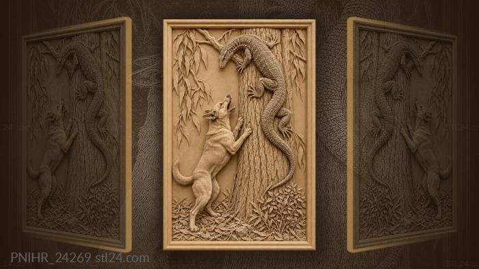 Cornered goanna scrambles above barking dog 3d STL model