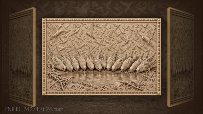 Budgies at a rainy watering hole 3d STL model