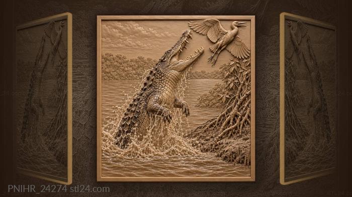 Crocodile ambush hunting soaring bird 3d STL model