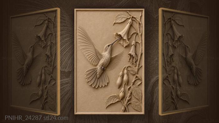 Hummingbird sipping from vibrant tubular flower 3d STL model