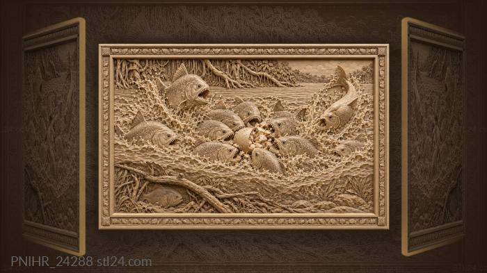 Piranhas boil around a fallen fruit 3d STL model