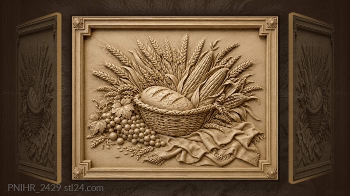 Corn ears and wheat in a basket 3d STL model