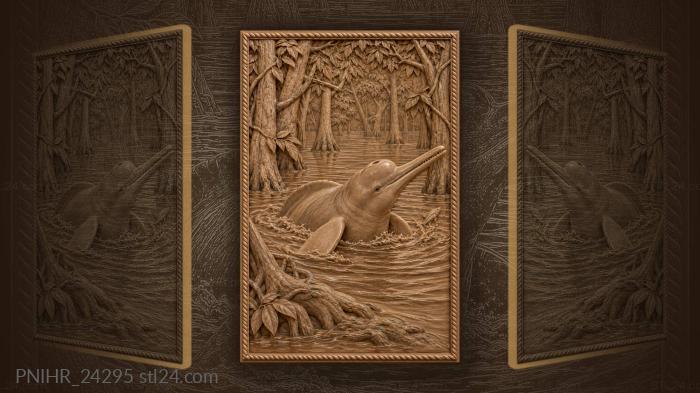 River dolphin surfaces among flooded trunks 3d STL model
