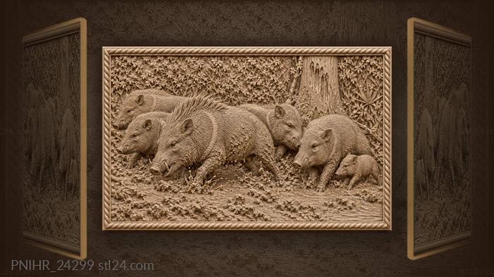 Peccary herd pushes across the wallow 3d STL model