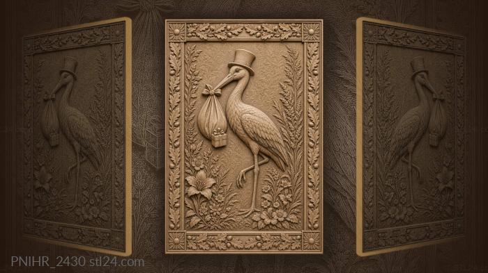 Stork with gift and flowers 3d STL model