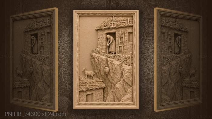 Mountain home with hay and woman 3d STL model