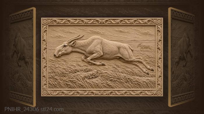 Saiga antelope running across steppe 3d STL model