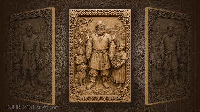 Fisherman showing two fish to the crowd 3d STL model