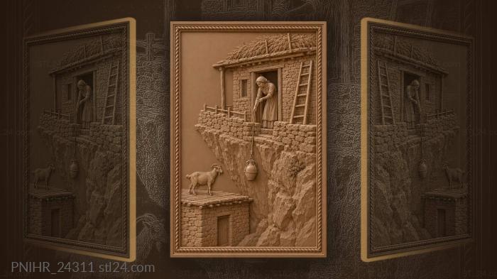 Mountain home with hay and goat 3d STL model