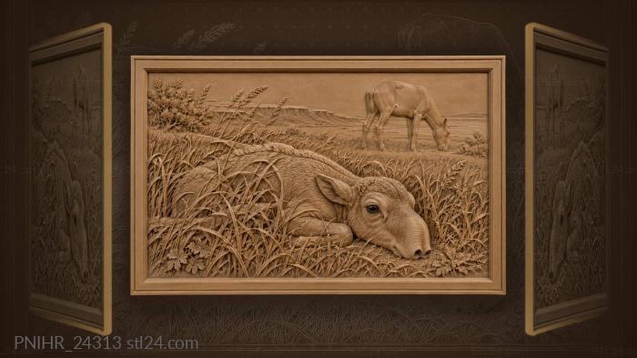 Calf hides as mother grazes nearby 3d STL model