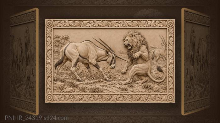 Oryx confronts lion fierce standoff 3d STL model