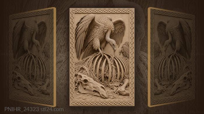 Vulture with camel remains desert scene 3d STL model