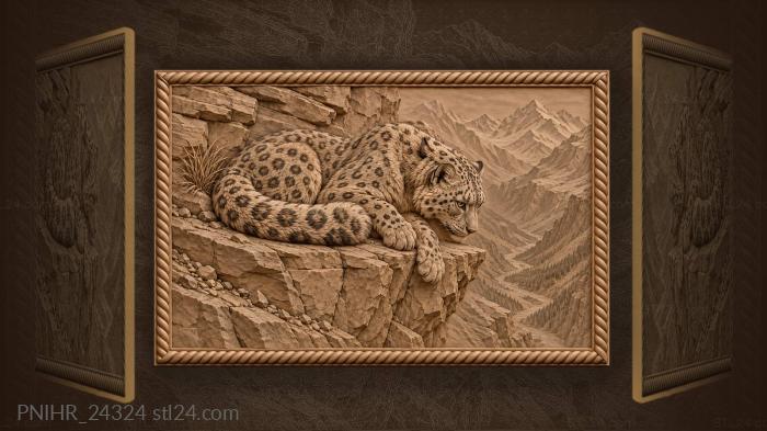 Listening snow leopard hears prey below ledge 3d STL model