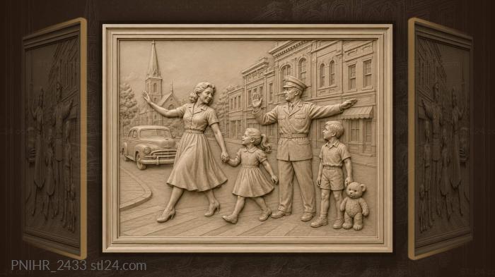 Lively street with family and officer 3d STL model