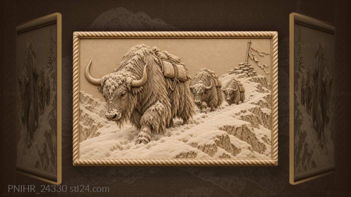 Yak plods across a snowy pass 3d STL model