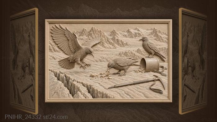 Chough drops onto ice beside bread 3d STL model