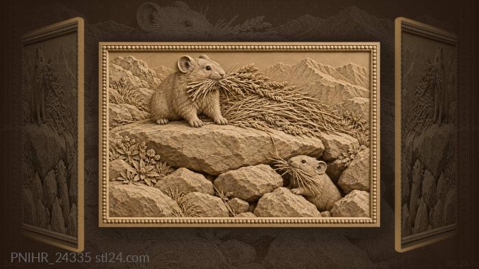 Pika spreads hay on warm boulder 3d STL model