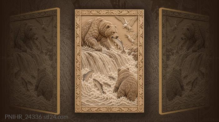 Grizzly catching salmon at the falls 3d STL model