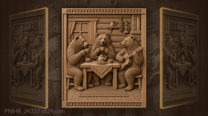 Bears enjoying tea in cabin 3d STL model