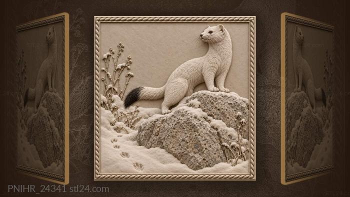 Ermine rises on a grey boulder 3d STL model