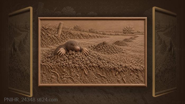 Moles push heaps along field boundary 3d STL model