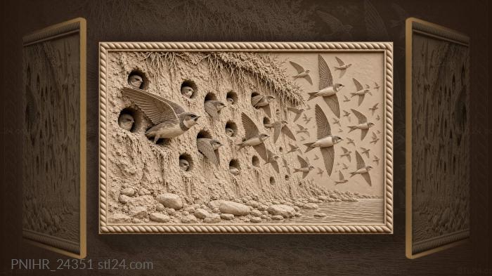 Sand martins erupt from riverbank 3d STL model