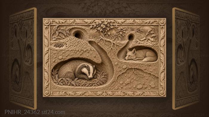 Badger and fox share one burrow 3d STL model