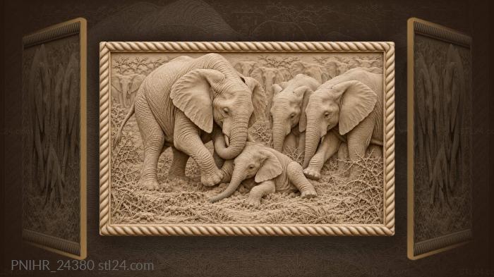 Elephant lifts fallen calf with trunk 3d STL model