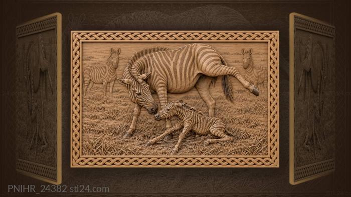Mare guards her newborn rising from grass 3d STL model