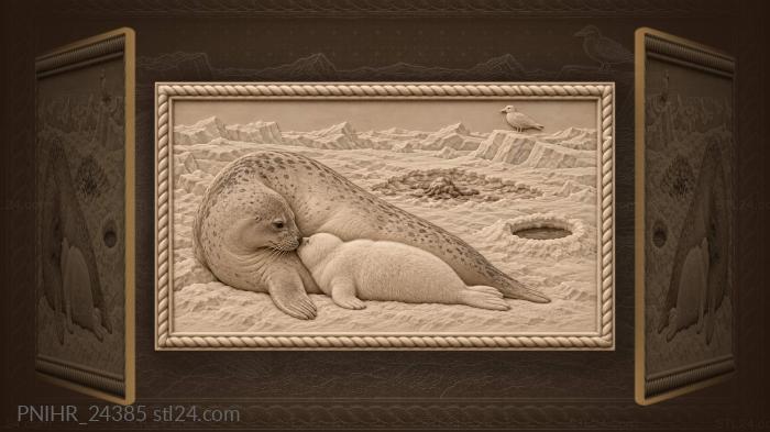 Seal nurses her newborn beside breathing hole 3d STL model