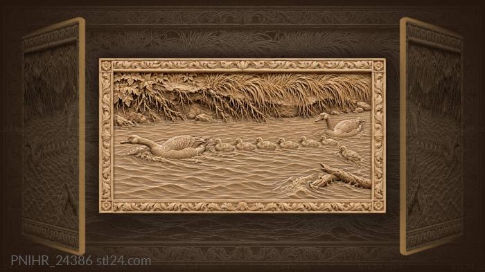 Goose family swims against the stream 3d STL model