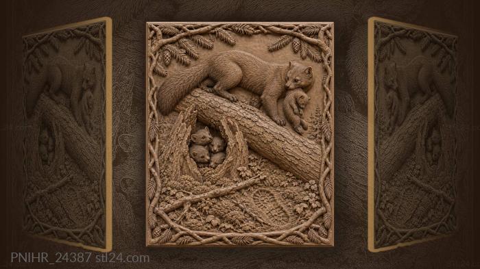 Marten mother with kit in forest 3d STL model