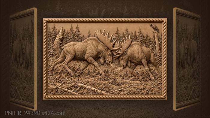 Bull moose lock antlers in clearing 3d STL model