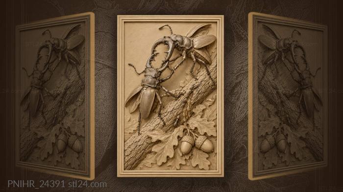 Battling stag beetles on oak 3d STL model