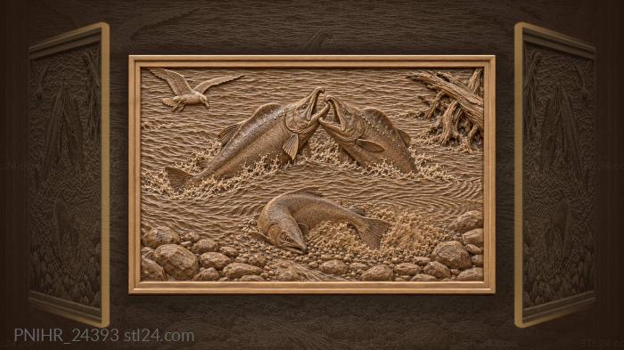 Hooked males shoulder across spawning riffle 3d STL model