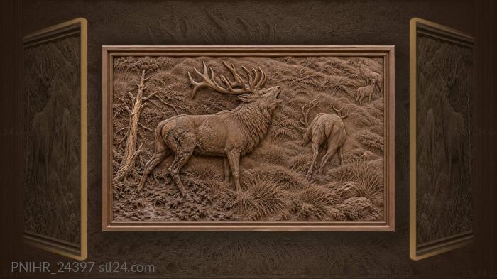Rutting stags battle in mist 3d STL model