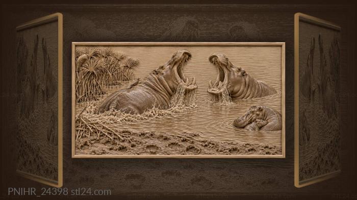 Hippos gape across the river shallow 3d STL model